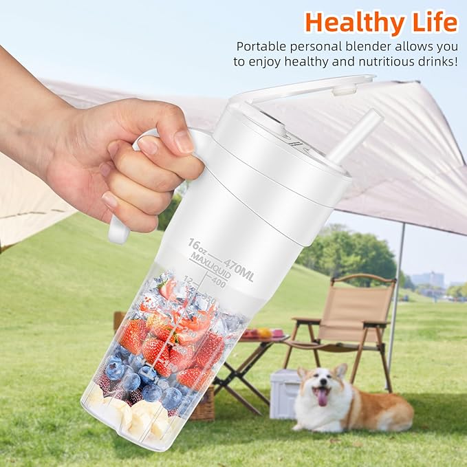 Portable Blender for Shakes and Smoothies: Travel Blender16 Oz Mini Blender with 6 BladesUSB Rechargeablefor Making Fresh Juice Convenient for Travel and Sports