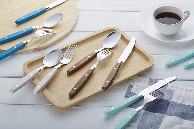 ANNOVA Silverware Set Retro/Rivet Colorful Stainless Steel Tableware Kitchen Flatware Set Utensils Includes Dinner Knives Forks Spoons Salad Forks &amp Dessert Spoons (Cream 20 Pieces)