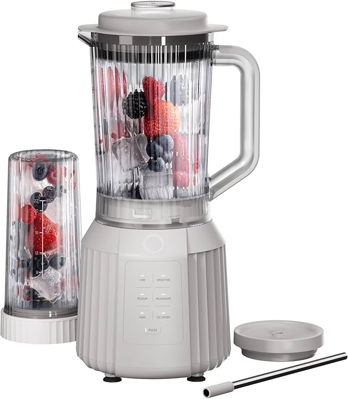 Countertop Blender with Pitcher and To-Go Cup 1100W High-Power Blender Stainless Steel Blade Multiple Speed Settings (Sand White)