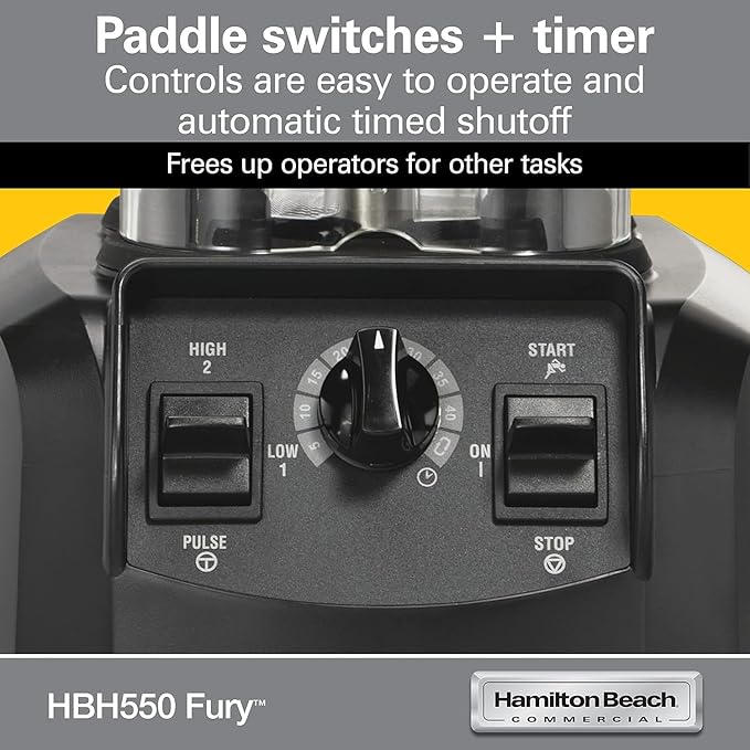 Hamilton Beach Commercial HBH550 The Fury Blender 3 hp 2 Speeds Pulse 64 oz./1.8 L Cutter Assembly Polycarbonate Container 18.04 Height 8.89 Width 8.07 Length Black