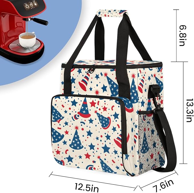 4th of JulyPatriotism Coffee Maker Carrying Bag Travel Storage Bag Compatible with K-Mini or K-Mini Plus Single Serve Coffee Brewer Carrying Case with Multiple Pockets &amp Shoulder Strap