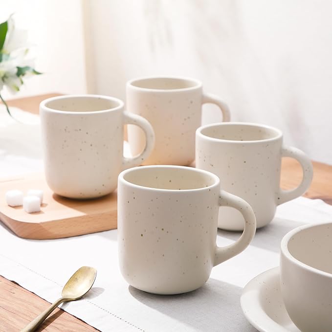 Bloomhouse - Two Time Oprah's Favorite Things Winner - Corsica Clay 4-Piece Mug Set – Sea Salt White Stoneware Coffee &amp Tea Cups Durable Ceramic Drinkware