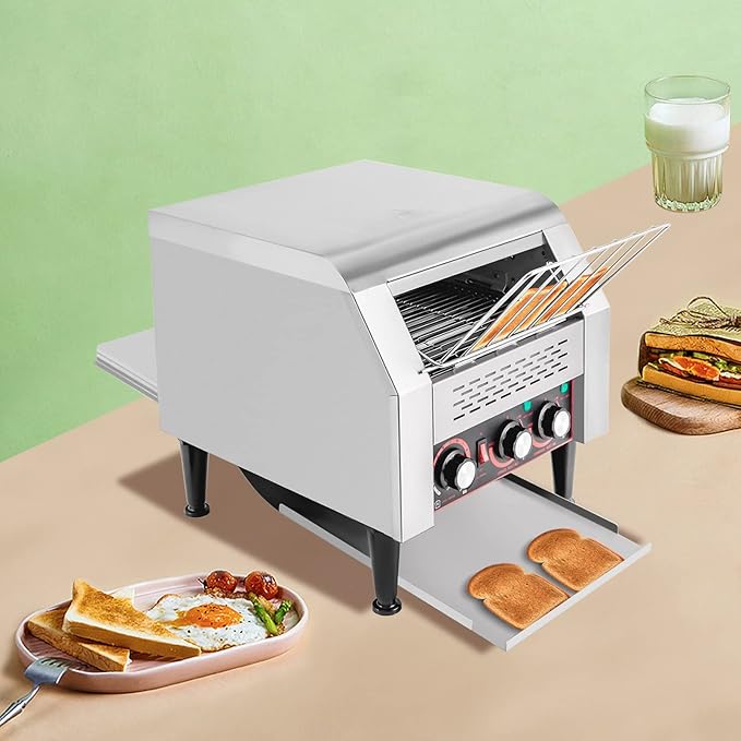 300 Slices/Hour Commercial Conveyor Toaster 2200W Stainless Steel Heavy Duty Industrial Toasters Countertop Electric Restaurant Equipment for Home Restaurants Bakery Use
