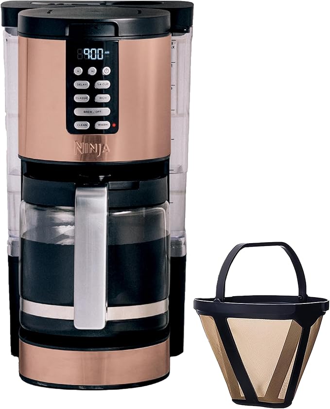 Ninja Programmable XL 14-Cup Coffee Maker PRO with Permanent Filter 2 Brew Styles Classic &amp Rich Delay Brew Freshness Timer &amp Keep Warm Dishwasher Safe Copper DCM201CP