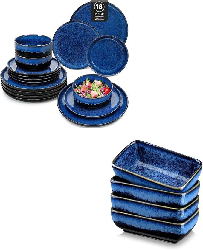 vancasso Starry 18 Pieces Dinnerware Sets for 6 Bundles Stern 6 Oz Dipping Bowl