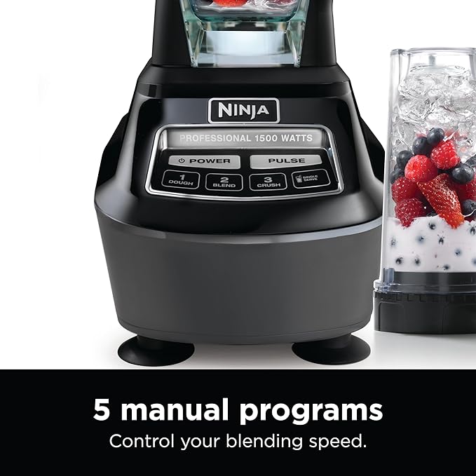 Ninja Kitchen System | All-in-One Food Processor &amp Blender for Smoothies | Includes Pitcher Travel Cup &amp 8-Cup Bowl | Makes Salsa Dough Shakes &amp Frozen Drinks | 120 Volts | Black | BL