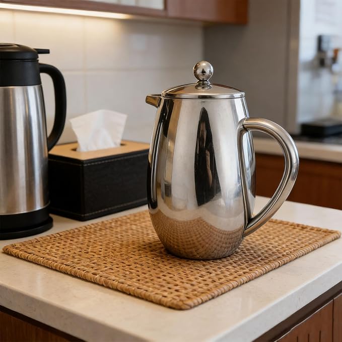 French Press Coffee Maker Stainless Steel 600ml Double Wall Insulated Thermal Coffee Press with Fine Mesh Filter Unbreakable Tea Pot and Keep Hot for Home Outdoor Camping