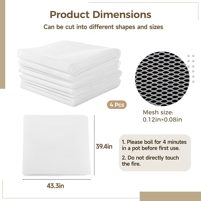4 Pcs Rice Net 43.3×39.4 Sushi Rice Cooking Net Non-Stick Fine Mesh Rice Cooker Napkins Tetoron Rice Nets Cooking Steam Cloths for Homes Restaurants Camping