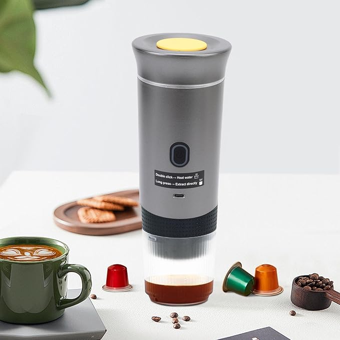 Luqeeg 72W 120ML Cup Portable Coffee Maker Full Automatic Machine Outdoor Ground Coffee Maker with USB C Charging &amp 20 Bar Pressure for Camping RV Hiking Office Travel (Gray)