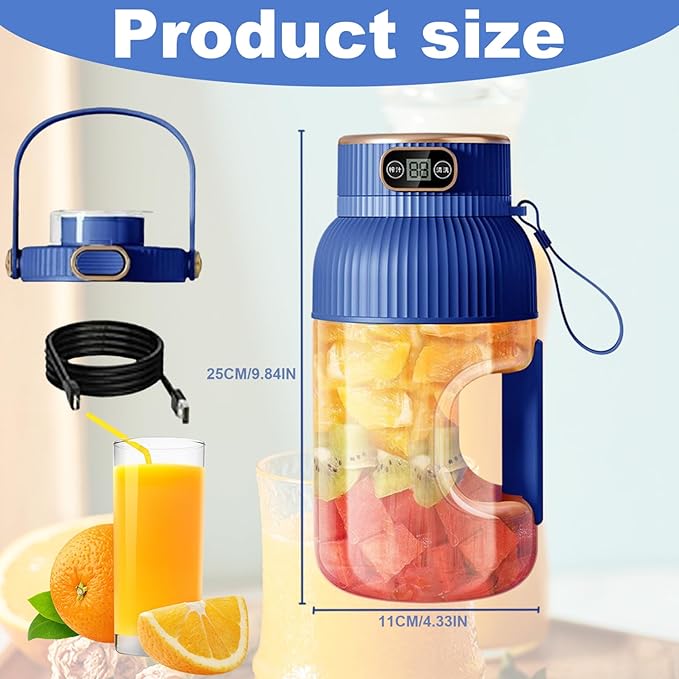 Portable Blender Large Capacity Portable Juicer Blender 10 Blades Electric Personal Blenders with Anti-slip Handle Juicer Cup with Digital Display Blender for Kitchen Travel Sport Portable Juicer Per