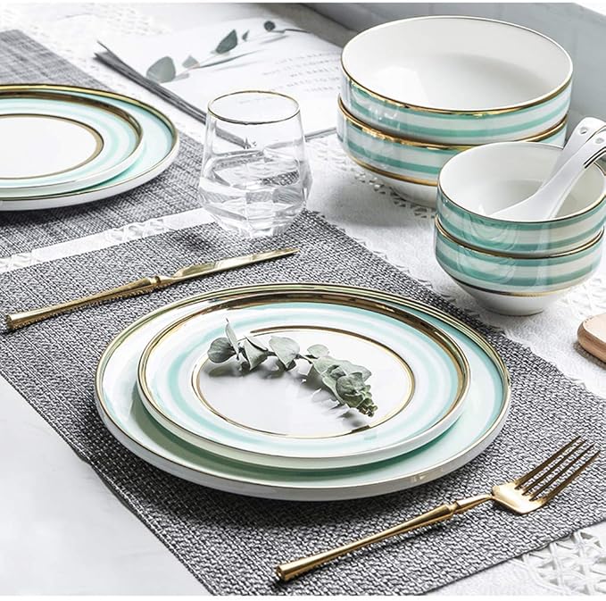 Dinner Plates Creativity Ceramics Dinner Sets 15 Pieces Nordic Light Luxury Style Porcelain Combination Set - Bowl/Dish/Spoon | Phnom Penh Round Line Dinnerware for