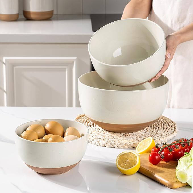 AmorArc Ceramic Dinnerware Sets Handpainted Plates and Bowls Set with Rustic Terracotta Underside Scratch Resistant Stoneware Dishes Set Dishwasher &amp Microwave Safe