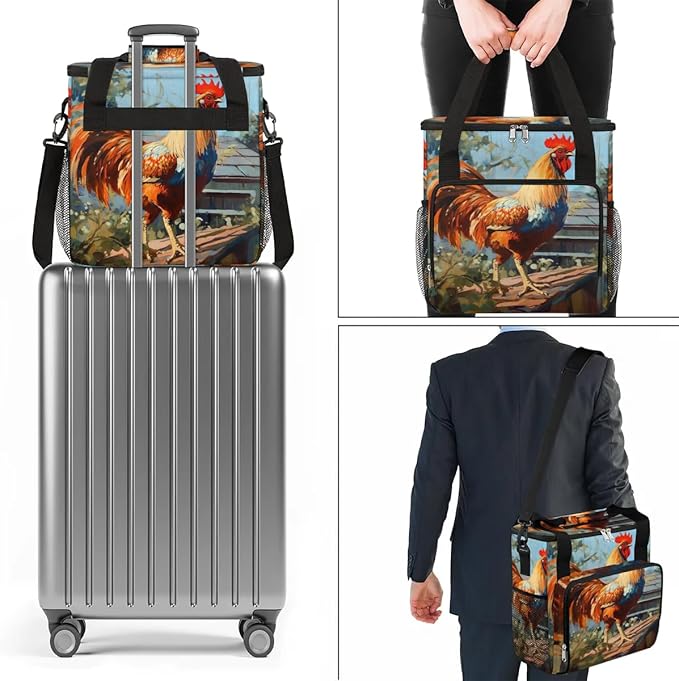 Coffee Maker Carrying Bag Oil Painting Rooster Single Cup Coffee Maker Travel Bag Compatible with Keurig K-Mini or K-Mini Plus Portable Storage Bag with Shoulder StrapAZ-205