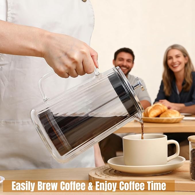 Glass French Press Coffee Maker 34oz Double Wall Heat-Resistant Borosilicate Glass Coffee Press with Stainless Steel 4-Level Filtration Also Fit for Tea