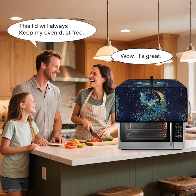 Heat-Resistant Toaster Oven Cover Faux Linen Polyester Appliances Dust Cover for Convection Toaster Oven Air Fryer with Top Handle Side Pockets Moon Butterfly Flower