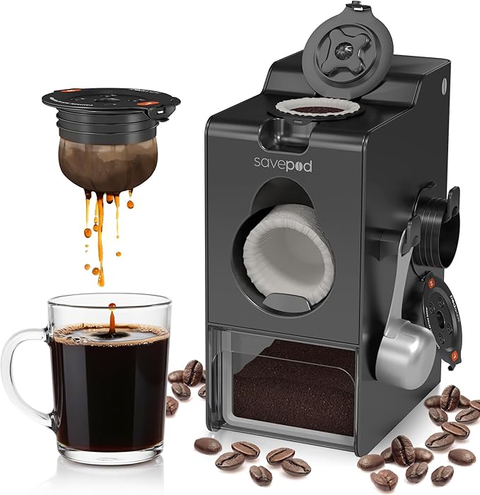 SavePod Coffee Pod Maker with Reusable Coffee Pods Compatible with Keurig and K-Cup Coffee Machines Smart Easy to Use &amp Convenient (Black Small)