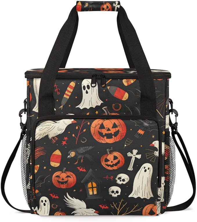 Gothic Pumpkin Coffee Maker Carrying Bag Graffiti Pumpkin Travel Storage Bag Compatible with K-Mini or K-Mini Plus Single Serve Coffee Brewer Carrying Case with Multiple Pockets &amp Shoulder Strap