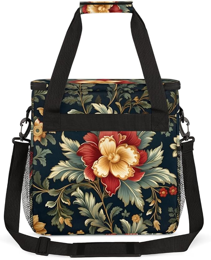Holly Berry Flowers Coffee Maker Carrying Bag Glowing Flowers Travel Storage Bag Compatible with K-Mini or K-Mini Plus Single Serve Coffee Brewer Carrying Case with Multiple Pockets &amp Shoulder S