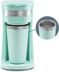 Elite Gourmet EHC113M Personal Single-Serve Compact Coffee Maker Brewer Includes 14Oz. Stainless Steel Interior Thermal Travel Mug Compatible with Coffee Grounds Reusable Filter Mint