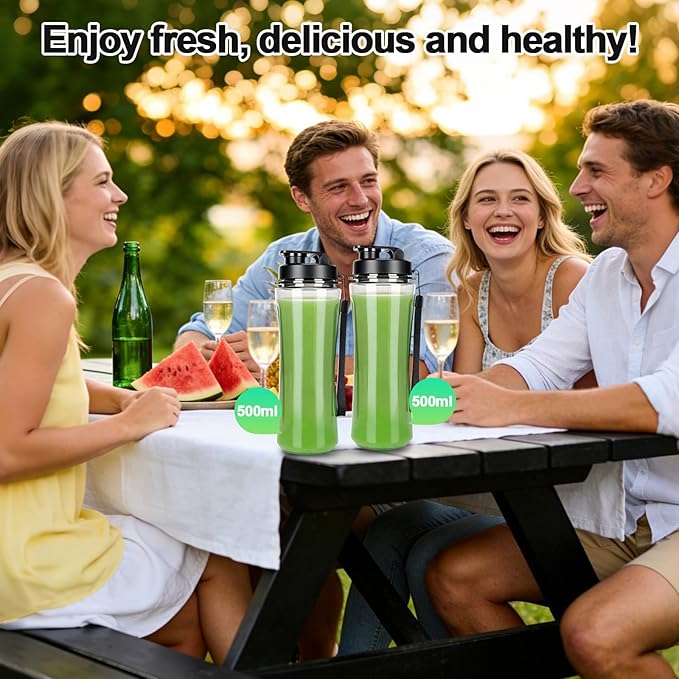 OMMO Blender 500W Smoothie Blender with 4-Fin Blades Personal Blenders for Kitchen with 17oz BPA-Free Portable Cups for Drinks Milkshake and Juices