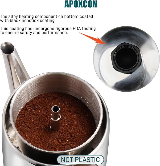 Electric Coffee Percolator Stainless Steel Coffee Maker with Two Heat Resistant Glass Knob &amp Treated Solid Wood Handle Keep Warm Cordless Serve Elegant Design Coffee Pot On/OFF Switch 8 Cup