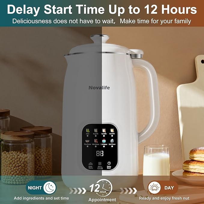 8 in 1 Nut Milk Maker Machine 40oz Automatic Soy Milk Maker Blender Homemade Soy Milk Almond Milk Oat MilkJuice Plant Based and Non Dairy Beverages 12H Delay Start/Keep Warm/Self Cleaning