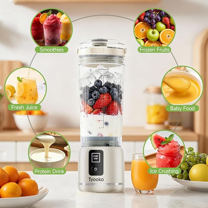 Portable Blender for Smoothies and Shakes 18oz Rechargeable Electric Personal Juicer Cup with Dual Mode 6 Sharp Blade Drink Mixer Bottle with Leakproof-Lid &amp Sip Spout for Kitchen/Travel/Gym (Wh