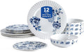 Stone Lain Fiore 12-Piece Dinnerware Set New Bone China Blue