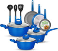 NutriChef 12-Pc Blue Nonstick Cookware Set - Professional Pots &amp Pans with Durable Coating All Cooktops Compatible Including Induction