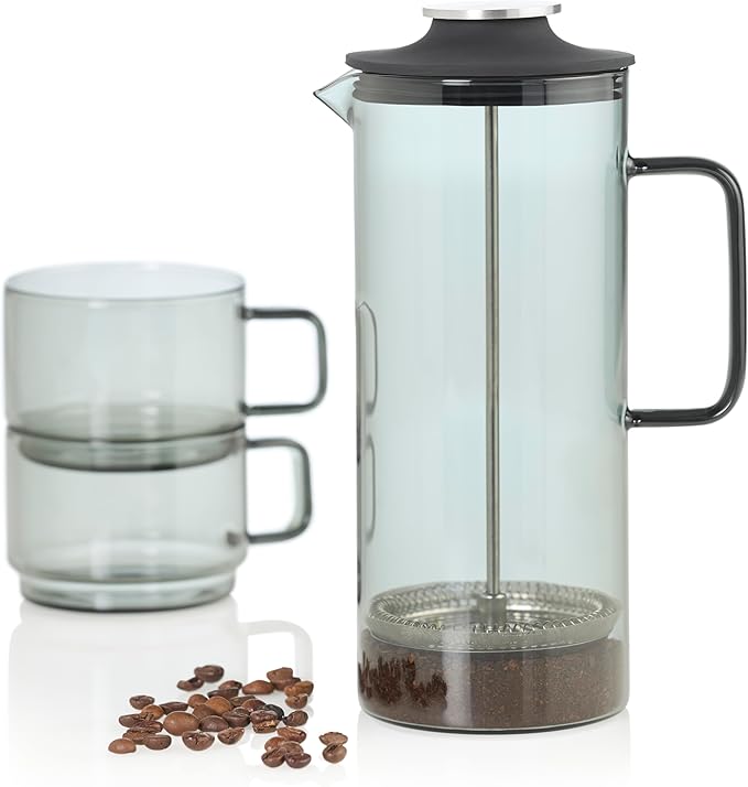 AdHoc French Press Coffee Maker Impact - Manual Brewer with Heat-Resistant Glass &amp Stainless Steel Filter – Barista Tool for Aromatic &amp Full-Flavored Coffee - Dishwasher Safe