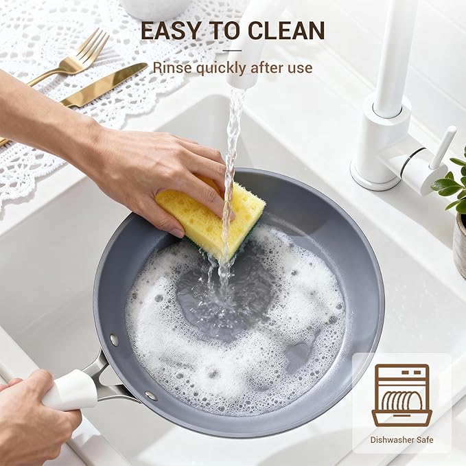 Ammeloo 15-Piece Ribbed Ceramic Cookware Set Pots and Pans Set Non Stick Induction Ready Healthy Non Toxic Kitchen Cooking Set PFAS/PFOA/PTFE-Free Silicone-wrapped Stay-Cool Handle
