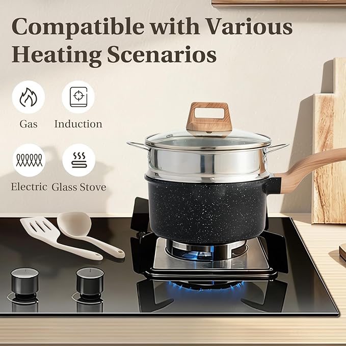 DUMOS 25 Pcs Pots and Pans Set Nonstick Kitchen Cookware Set Induction Cooking Sets with Stay-Cool Handles Black