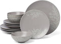 Oneida 897506 Roseto 12-Piece Dinnerware Set Pumice Grey
