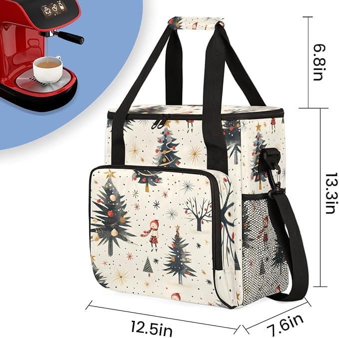 Abstract Xmas Tree Coffee Maker Carrying Bag Portable Travel Storage Tote Bag Compatible with K-Mini or K-Mini Plus Single Serve Coffee Brewer Carrying Case with Multiple Pockets &amp Shoulder Stra