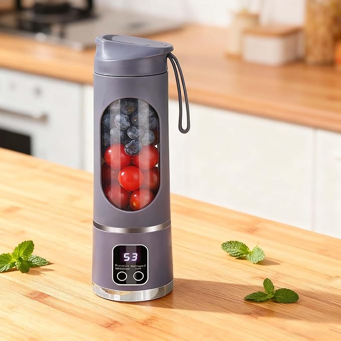 Portable Juicer USB Rechargeable 1500mah Battery 3 Speed Cooking Machine with Display 450ML Electric Juicer Easy Clean Design for Smoothies Ice Crushing Gym Fresh Fruit Juices (Green)
