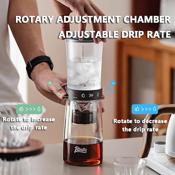 Drip Cold Brew Coffee Maker Machine Drip Iced Coffee Brew Maker 450ml Capacity 500-mesh High-density Filter Borosilicate Glass Lower Pot for Home and Office