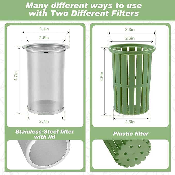 Gerrii 2 Pcs Cold Brew Maker 1 Gallon Plastic Beverage Dispenser with 2 Filters Drink Dispenser for Fridge Cold Brew Pitcher with Spigot Container for Juice Water Tea(Green)