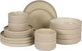 Gibson Elite Liberty Bay 16-Piece Pottery Clay Stoneware Dinnerware Set – Taupe Reactive Glaze Stackable Plates and Bowls W/Pasta Bowl Service for 4 – Microwave &amp Dishwasher Safe