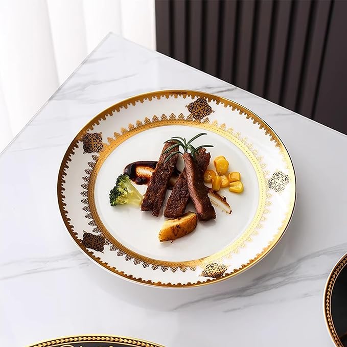 16-piece bone china dinnerware set for 4 gold plated pattern round dinner plates fine dish set for 6 with coffee cup for dinning dishwasher safe