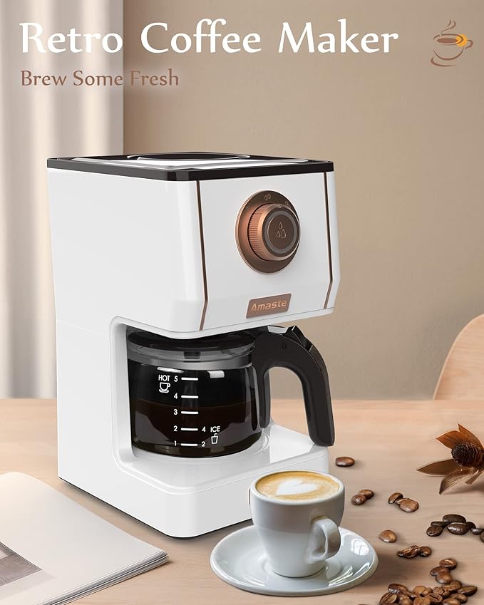 Amaste White Coffee Maker &amp White Toaster &amp Black Retro Electric Kettle Set