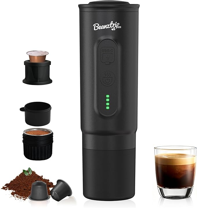 H02PRO Travel Coffee Maker Portable Espresso Machine for Camping 20 Bar Mini Coffee Maker Compatible with NS Capsule &amp Ground Coffee Battery Operated Self-heating Car Coffee Machines for Travel