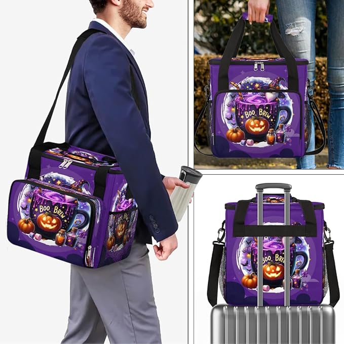 Halloween Potion Pumpkin Gnome Coffee Maker Carring Bag Travel Carrying Storage Tote Bag Compatible with Keurig K-Mini or K-Mini Plus Portable Single Serve Coffee Brewer Case with Pockets