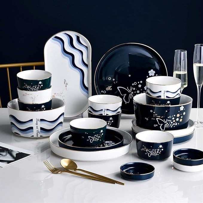 Porcelain Dinner Plate Set Kitchen Cutlery Set Ceramic Dinnerware Set 44 Pieces Plates and Cereal Bowl Set