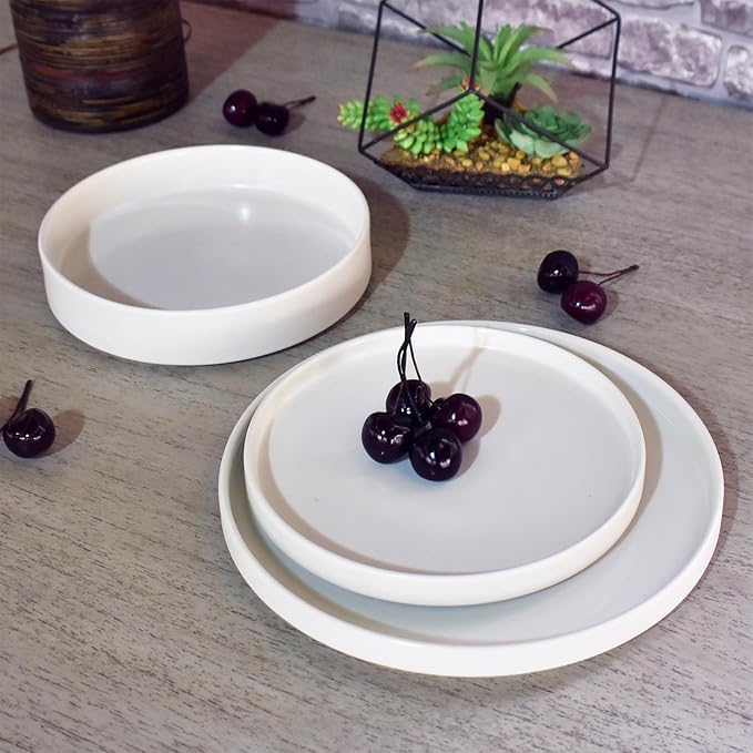 222 Fifth 12 Pieces Porcelain Dinnerware Set for 4 Elegant White Plates and Bowls Sets Ceramic Dishes Chip Resistant Kitchen and Dining Dish Set for Everyday Use Microwave &amp Dishwasher Safe K