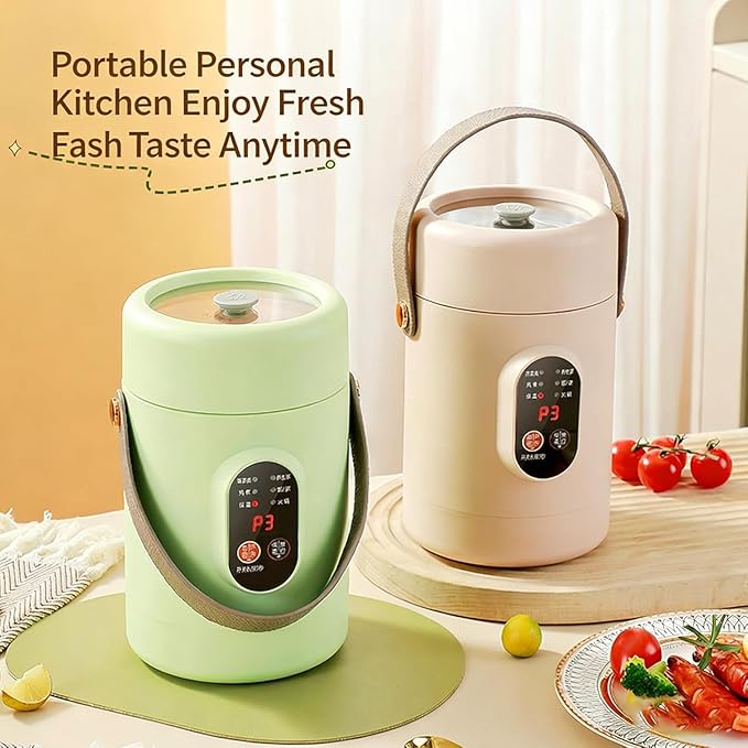 Multifunctional Electric Pot 500W - Portable Mini Electric Cooker with Ceramic Glaze Inner Pot &amp Steamer 12-Hour Reservation Rice Soup Steaming &amp Daily Cooking (Purple)