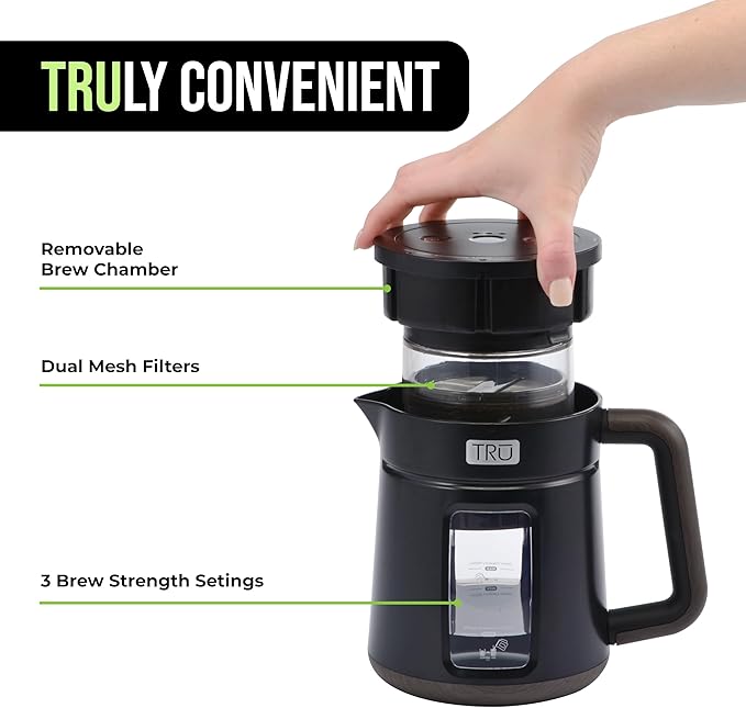 Tru Rapid Cold Brew Coffee Maker by Select Brands - Fast Cold Brew Machine with 3 Brew Settings - Features Removable Brew Chamber &amp Patented Vacuum Technology