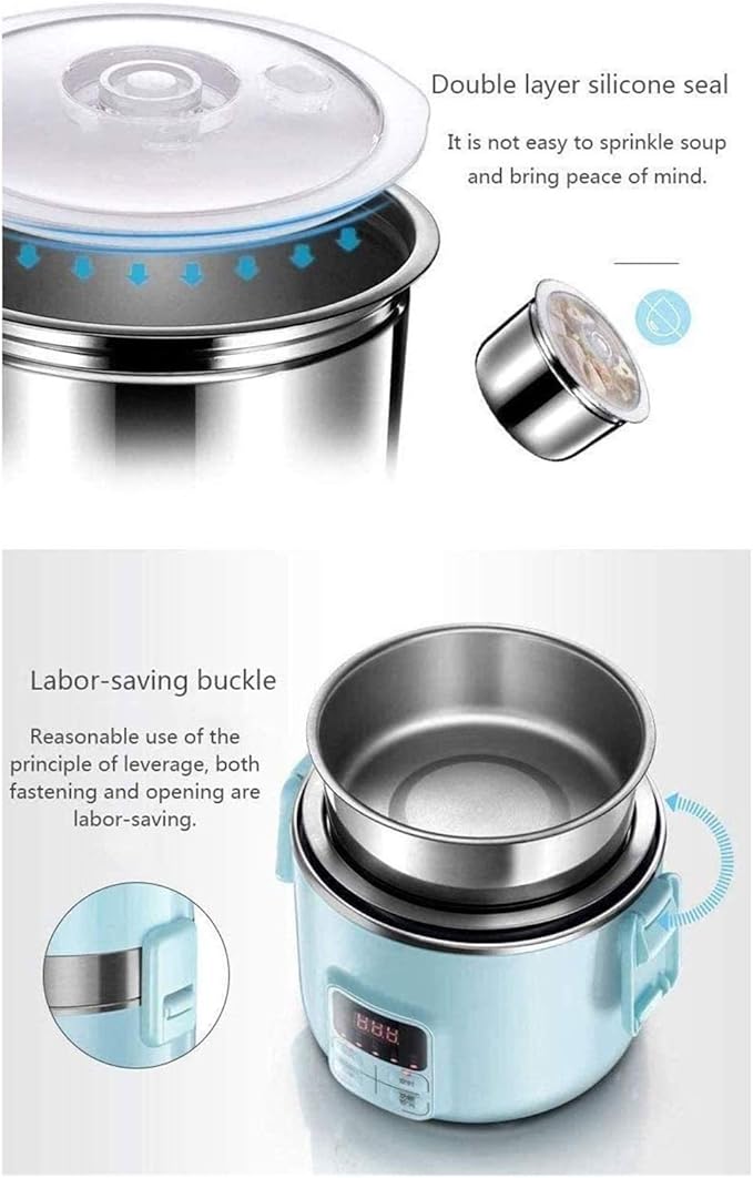 Electric Lunch Box Mini Rice Cooker Multi-function Cooking Steaming Lunch Box for Home Office School Cook Raw Food 2L
