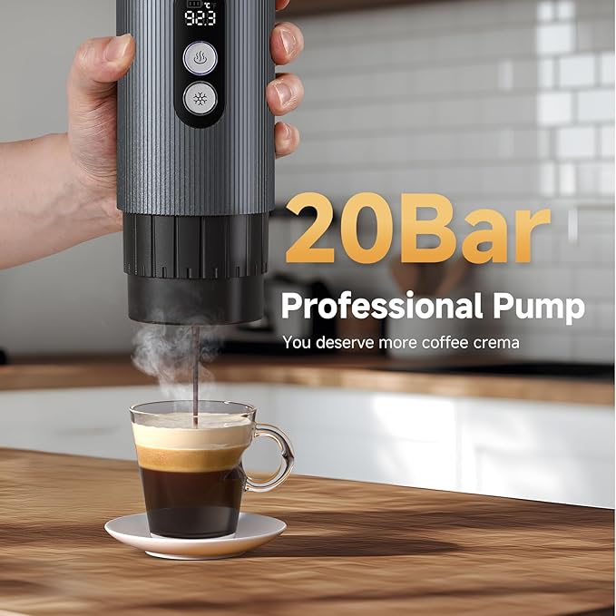 AMZCHEF Portable Coffee Maker Rechargeable w/ 9000mAh Battery 2-in-1 Travel Espresso Maker for Ground/NS Capsules Car Espresso Machine Self-Heating for Camping RV Hiking Office Aluminum