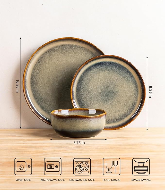 TheTerra Ceramic Dinnerware Sets for 4 12 Pieces Porcelain Lightweight Plates and Bowls Sets Scratch Resistant Dish Set Oven &amp Microwave &amp Dishwasher Safe Coffee Bean