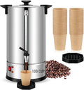 VIHOSE Commercial Coffee Maker Stainless Steel Electric Coffee Urns with 5oz Paper Cups and Coffee Drip Trays Hot Water Large Coffee Dispenser for Catering Restaurant Home Party (100 Cup/ 15 L)